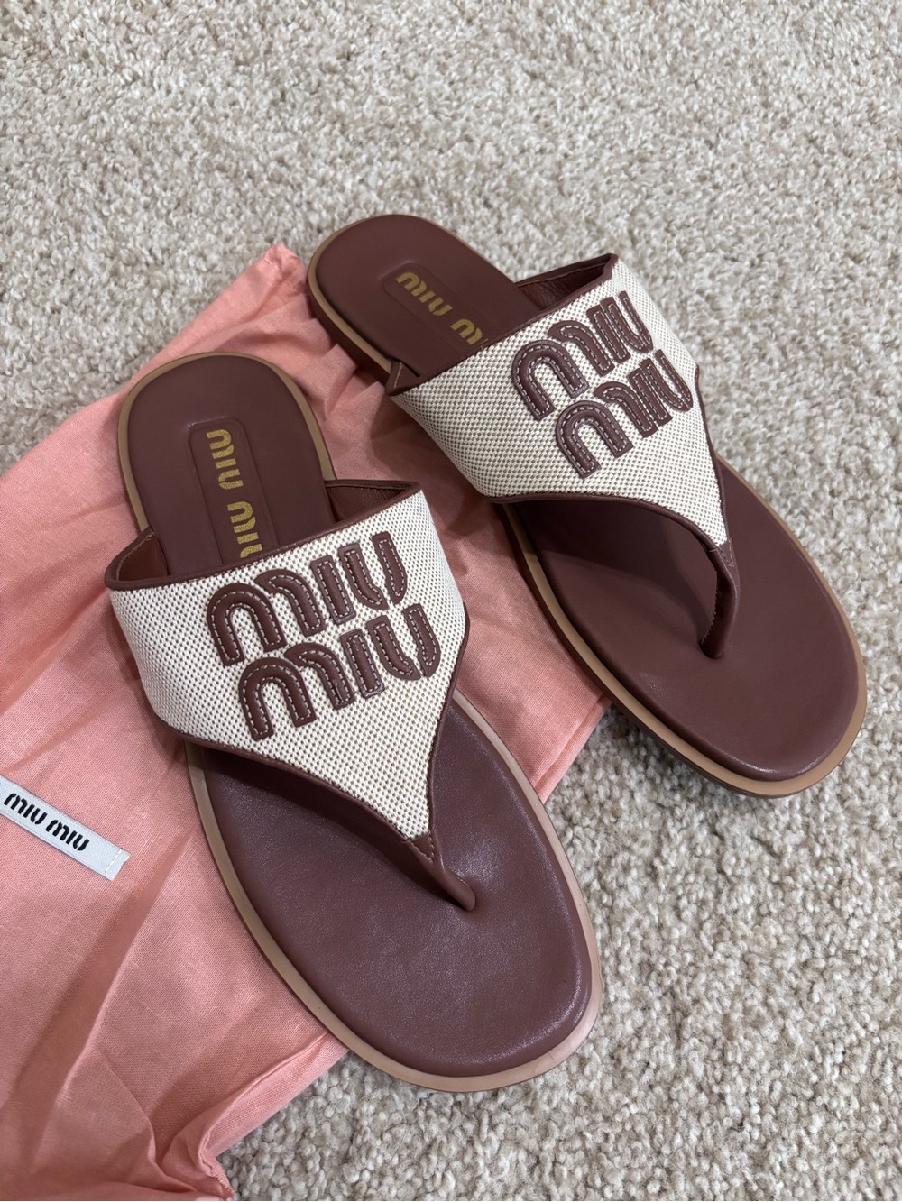 NEW Brown and Cream Leather Thong Sandals